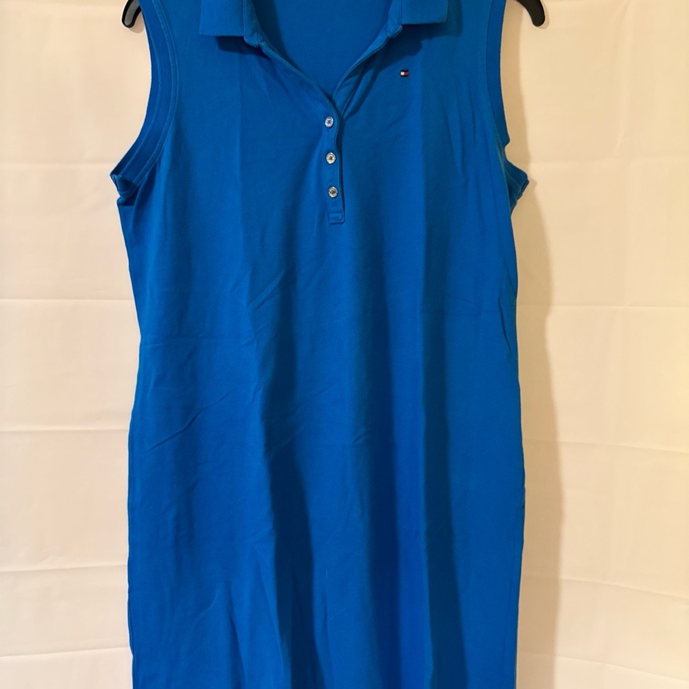 Tommy Hilfiger Women's Large Sleeveless Polo Dress Blue Casual Shirt Dress